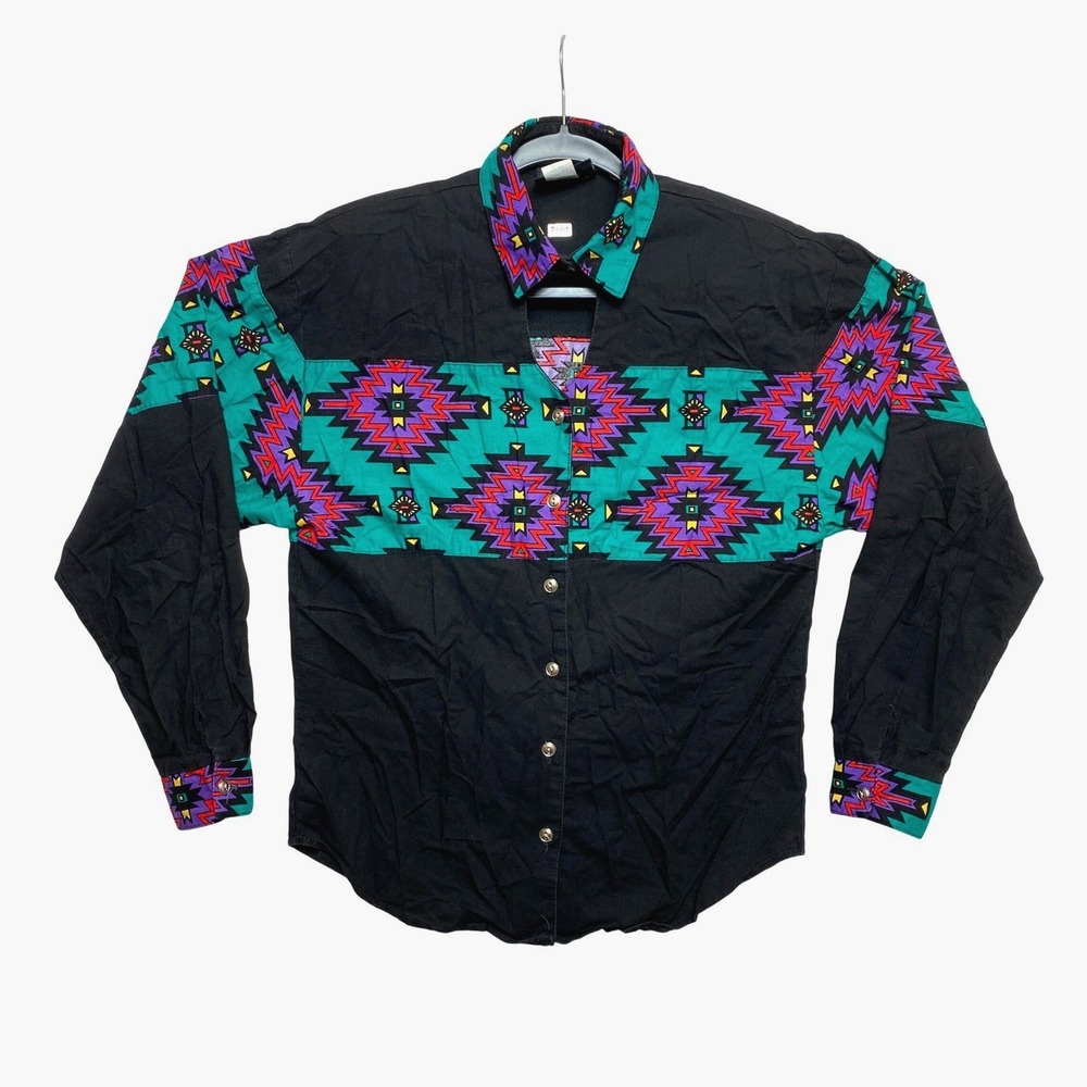 Roughrider by Circle T Western Shirt Womens S Black Long Sleeve Cowboy